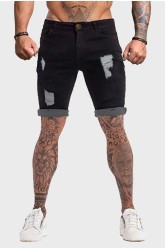 Black Distressed Low-rise Men's Denim Shorts