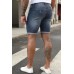 Blue Graffiti Print Distressed Skinny Fit Men's Denim Shorts
