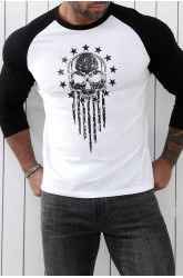 Black Skull Star Graphic Printed Color Block Long Sleeve Top