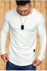 White Solid Crew Neck Long Sleeve Men's T-shirt