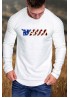 White America Flag Letter Print Pleated Sleeve Men's Graphic Tee