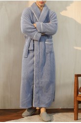 Blue Men's Thick Fleece Kimono Nightgown