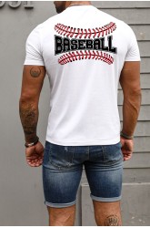 White BASEBALL Graphic Print Slim Fit Men's T Shirt